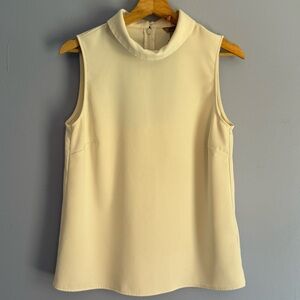 H&M White/Ivory Sleeveless Mock Neck Blouse Size 6 Minimalist Workwear Back Zip